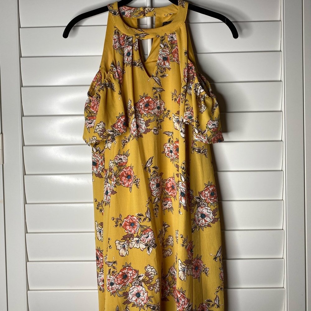 Yellow High Neck/Off-Shoulder Floral Dress